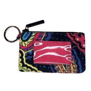 Vera Bradley Zip ID Card Case Twilight Paisley Black/Pink/Yellow EUC